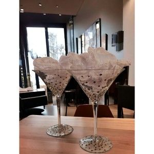Sparkling Silver Confetti, Long Stemmed Martini Glasses, Set Of 2, Barware, Vntg